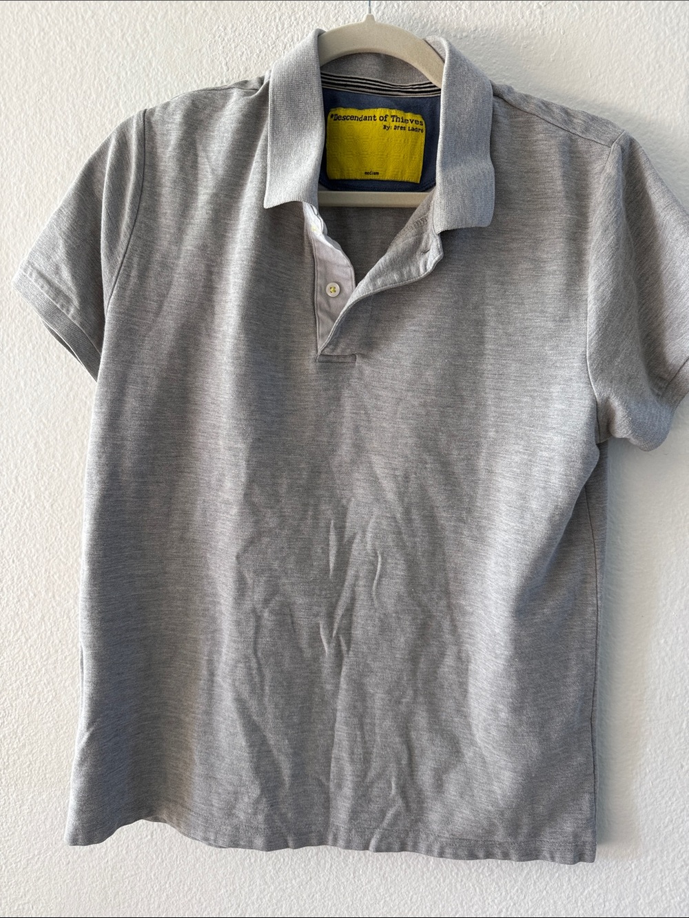 Descendant of Thieves by Dres Ladro Gray Knit Short Sleeve Polo Shirt Medium